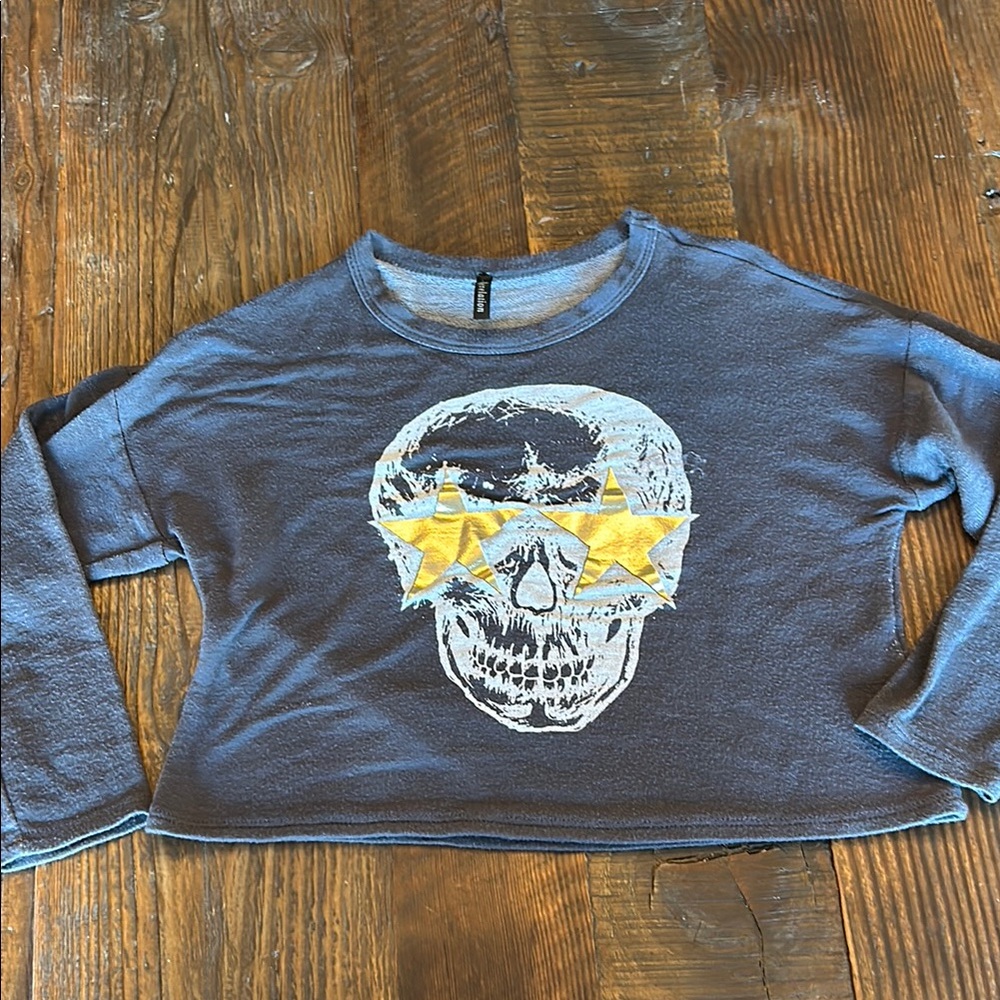 Kids Blue Skull Graphic Long Sleeve Top